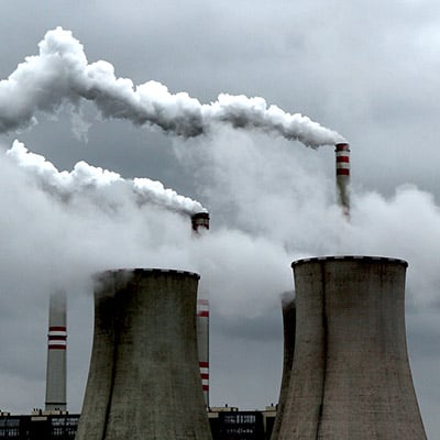 coal fired power plant exhaust stacks and cooling towers